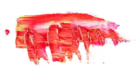 Photo red yellow grunge brush strokes oil paint isolated on white, top view, clipping path  
