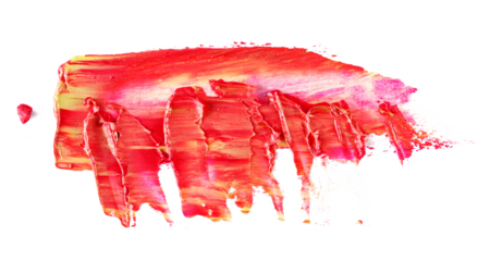 Photo red yellow grunge brush strokes oil paint isolated on white, top view, clipping path  