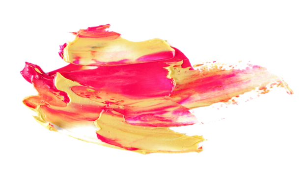 Photo yellow red grunge brush strokes oil paint isolated on white, top view, clipping path  