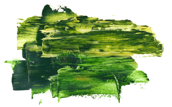 Photo green yellow grunge brush strokes oil paint isolated on white, top view, clipping path  