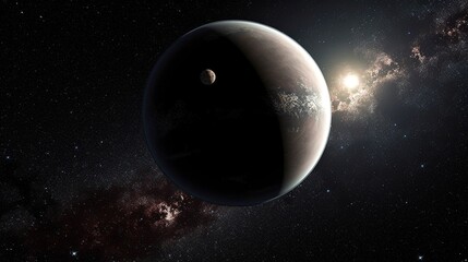 Obraz na płótnie Canvas planet in space with nebula and moon generative ai