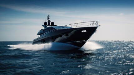 Fototapeta premium Black modern futuristic superyacht. Generative AI