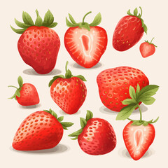 A collection of vector illustrations featuring juicy strawberries.