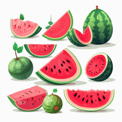 A set of watermelon-themed vector graphics, ideal for food-related designs.
