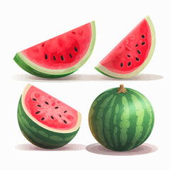 A pack of vibrant watermelon stickers created as vector illustrations.