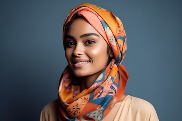 portrait of a smiling happy attractive young beautiful middle eastern young woman wearing a headscarf. Generative AI