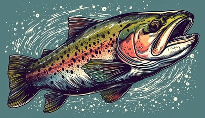 Rainbow trout jumping out of the water. Generative AI 
