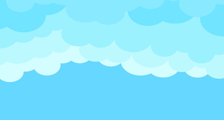 Cartoon sky and clouds isolated on blue background. Sky clouds for background template, flyer, wallpaper, banner, poster and fluffy sky design. Flat clouds concept. 3D web clouds, vector illustration