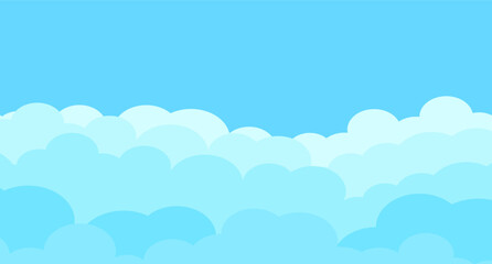 Cartoon sky and clouds isolated on blue background. Sky clouds for background template, flyer, wallpaper, banner, poster and fluffy sky design. Flat clouds concept. 3D web clouds, vector illustration