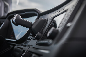 Obraz na płótnie Canvas Modern Semi Truck Cockpit and Dashboard