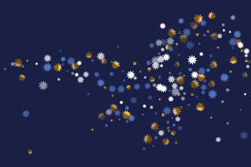Festive Christmas star holiday ornament graphic design. Gold blue white twinkle confetti.