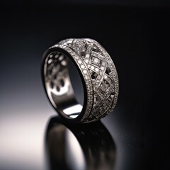 A Gleaming Luxurious Silver Ring with Diamonds: The Perfect Gift for an Engagement or Wedding, Generative AI