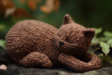 A Sweet Childhood Memory: Knitted Kitten Toy for Cuddles: Generative AI