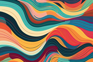 Fototapeta na wymiar Colourful Rainbow Wave Pattern: A Vibrant Tropical Design of Elegant Flowing Lines: Generative AI