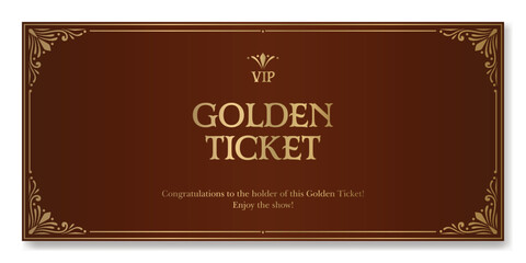
Vector premium ticket template in classic style for any event in golden colors on dark background. Can be used for web and print.	