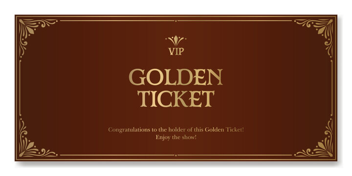 
Vector premium ticket template in classic style for any event in golden colors on dark background. Can be used for web and print.	