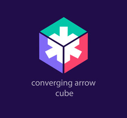 Creative arrow combination cube logo. Unique design color transitions. Custom 3D arrow logo template. vector.