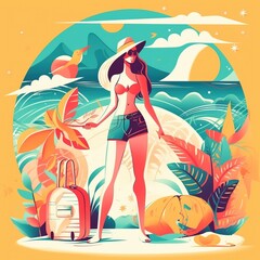 Vacation suitcase seaside sunny ai generated high quality illustration