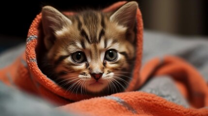 A cute cat hiding in a blanket, cute, kitten, ai, ai generative, illustration