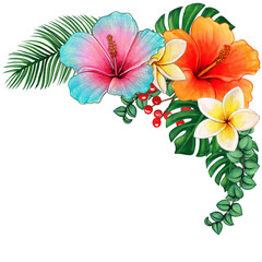 Watercolor tropical flower corner