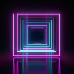 Fototapeta premium Decorative neon square pattern on black background