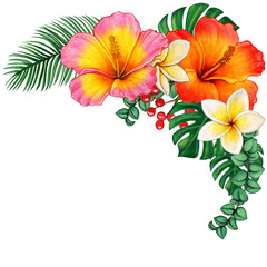 Watercolor tropical flower corner