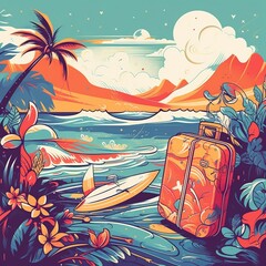Vacation suitcase seaside sunny ai generated high quality illustration
