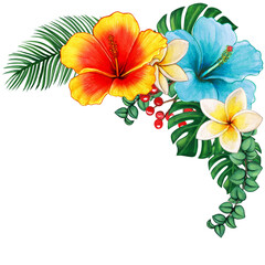 Watercolor tropical flower corner