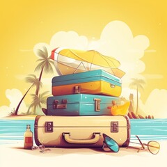 Vacation suitcase, seaside sunny ai generated high quality illustration
