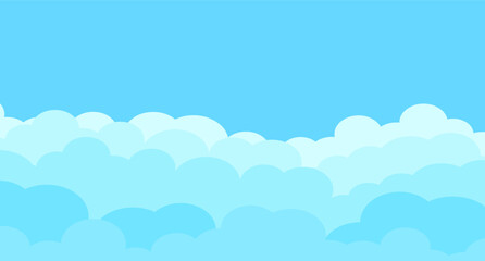 Cartoon sky and clouds isolated on blue background. Sky clouds for background template, flyer, wallpaper, banner, poster and fluffy sky design. Flat clouds concept. 3D web clouds, vector illustration