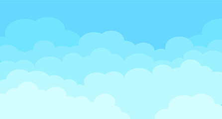 Cartoon sky and clouds isolated on blue background. Sky clouds for background template, flyer, wallpaper, banner, poster and fluffy sky design. Flat clouds concept. 3D web clouds, vector illustration
