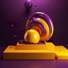 Abstract background with 3D elements in yellow and purple