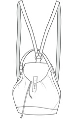 girls mini backpack flat sketch vector illustration technical drawing template. cad mockup.