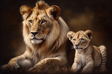 Obraz na płótnie Canvas The Lion's Lair: A Family's Secret Haven - Generative Ai
