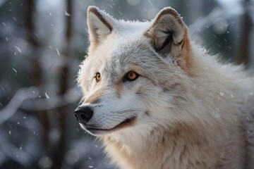 Obraz premium Closeup of a white arctic timber wolf in the snow illustrated with generative AI
