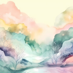 Mountain lake Nature Watercolor. Generative AI