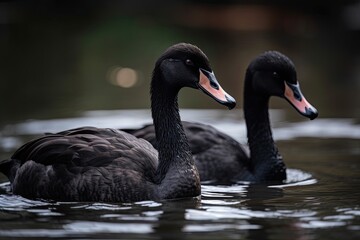 Love Finds a Way: A Lovestruck Couple of Black Swans in Nature's Finery. Generative AI