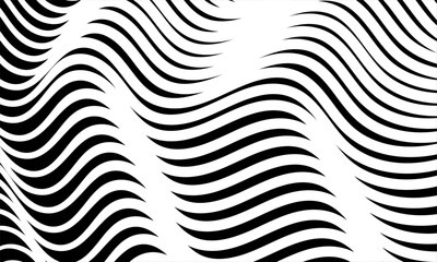 Abstract pattern of curves wavy white lines of different thicknesses on a black background. Composition in the form of an arbitrary two-color background. Vector illustration, EPS 10. Copy space.