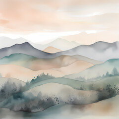 Mountain Nature Watercolor. Watercolor