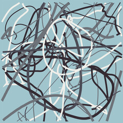 Vector image of children`s drawing. Kids doodle on a blue background.