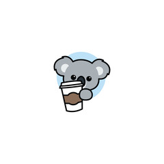 Cute koala with coffee cup cartoon, vector illustration © Totostarkk9456