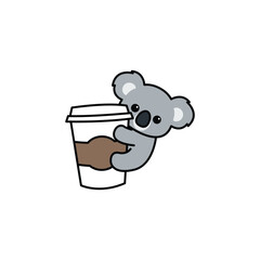 Cute koala hugging a coffee cup cartoon, vector illustration © Totostarkk9456