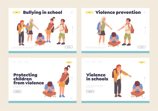 Bullying at school, prevention of conflict and protection from violence landing page template set Generative AI
