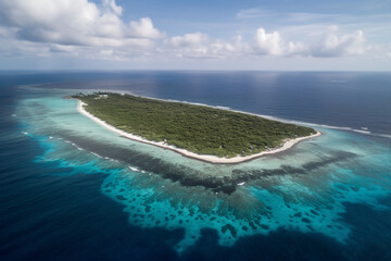 Aerial view of the tropical island, coral reef, Maldives. Generative ai. High quality photo Generative AI
