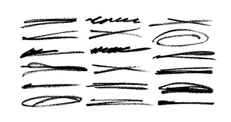Marker pen underline and strikethrough strokes. Hand drawn collection of different scribble lines and brush strokes. Crosses, oval and strikethroughs. Vector black ink illustration of scribbles. © Anastasiia Hevko