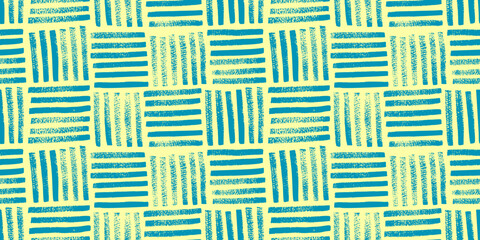 Bright color abstract weave seamless pattern. Colorful banner with vertical and horizontal hand drawn stripes. Geometric abstract grunge pattern. Basket or weave texture. Brush drawn wicker texture.