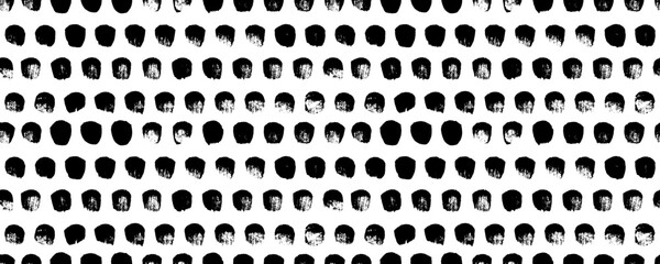 Brush drawn regular blots seamless pattern. Hand drawn polka dot seamless pattern. Abstract geometric horizontal banner with bold round brush strokes. Dot abstract vector background. © Anastasiia Hevko