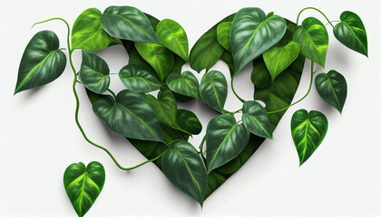 plant with twisted jungle vines hanging liana plants with heart shaped green leaves isolated on white background with clipping path. Generative AI
