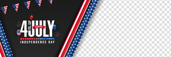 Happy 4th of July america independence day banner background with, balloon, lettering, stripe, and star ribbon. Vector illustration. 