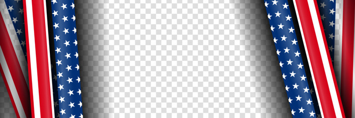 America, 4th of July vector background illustration. American flag with USA flag ribbon on a transparent background. Copy space for your text. Symbol of independence and freedom.